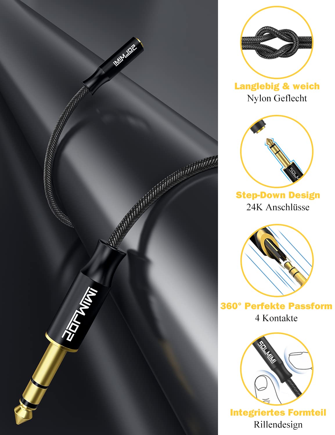 Solmimi Headphone Adapter 1/4 To 3.5 Mm(11.5Ft, 3.5 M), 1/4 To 1/8 Headphone Adapter For Keyboard Piano, Quarter Inch To Headpho