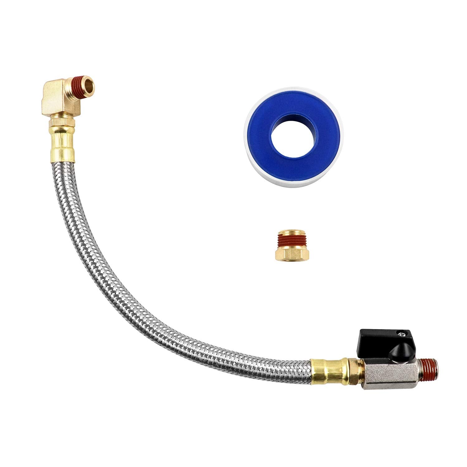 Qwork Extended Tank Drain Valve Assembly Kit For Air Compressor, Including 10 Inches Air Compressor Tank Drain Hose 1/4 Inch Npt