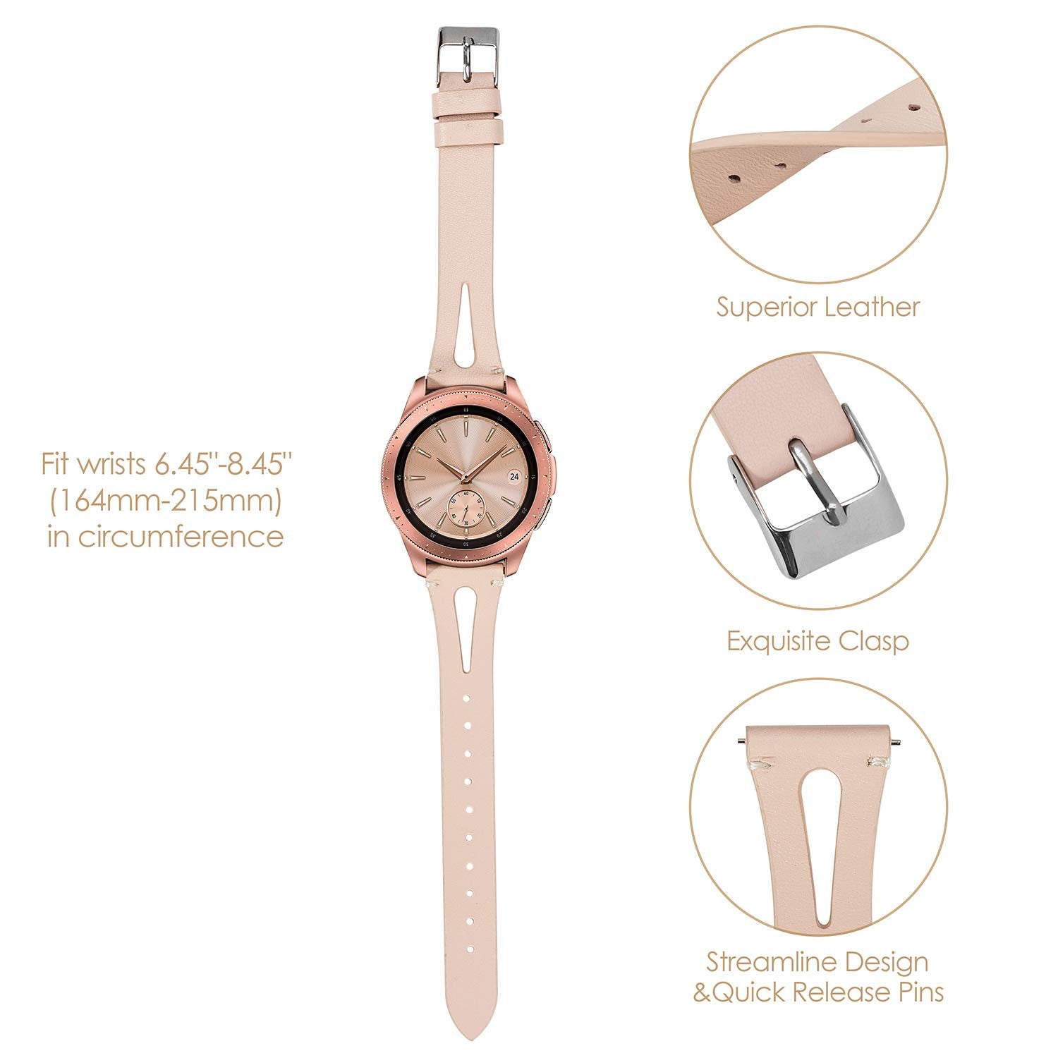 Toyouths Leather Strap Compatible With Samsung Galaxy Watch 4 Bands/Galaxy Watch 5 Band/Active 2 Watch Band Women Men, 20Mm Wris