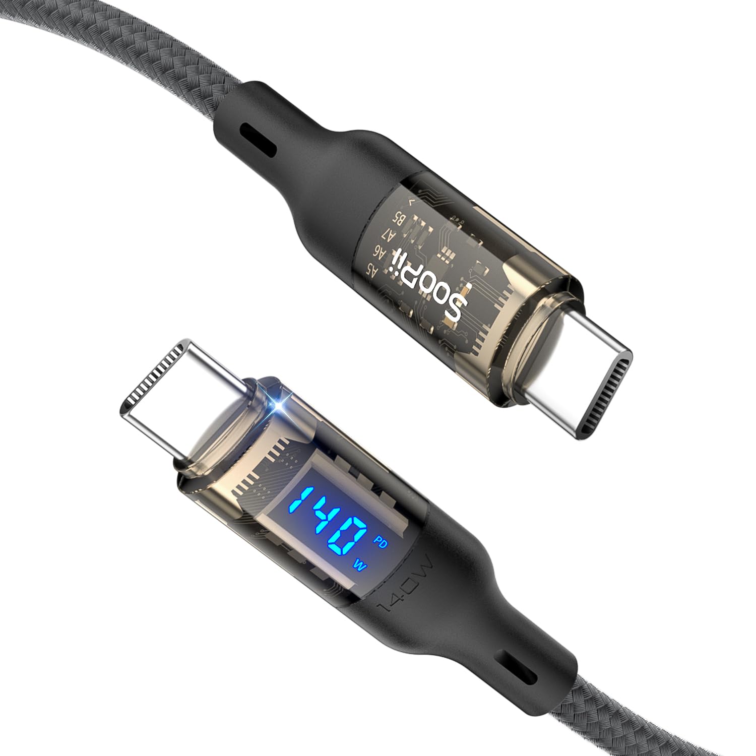 Soopii Usb C To Usb C Cable [140W 4Ft],Fast Charging Usb C Cable With Led Display For Galaxy S23+/S23 Ultra/S22 Ultra,Macbook Pr
