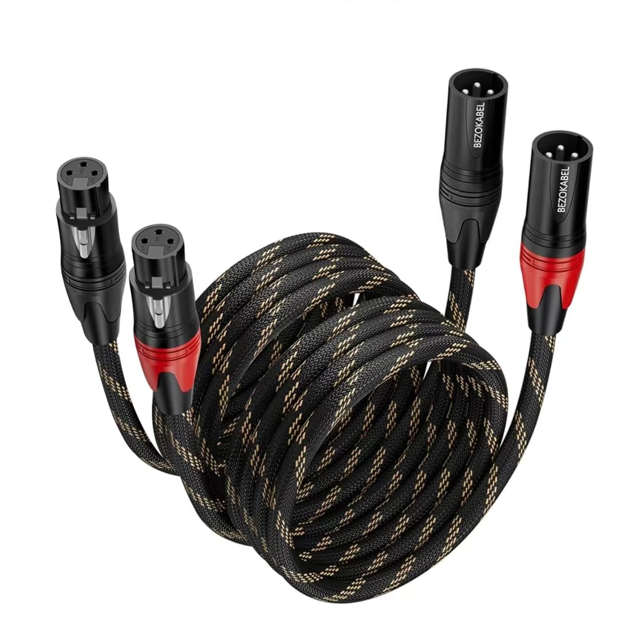 BEZOKABEL XLR Cables, Microphone Cables Male to Female 50ft 2Packs, XLR Speaker Cable Nylon Braided 3 Pins Mic Cable