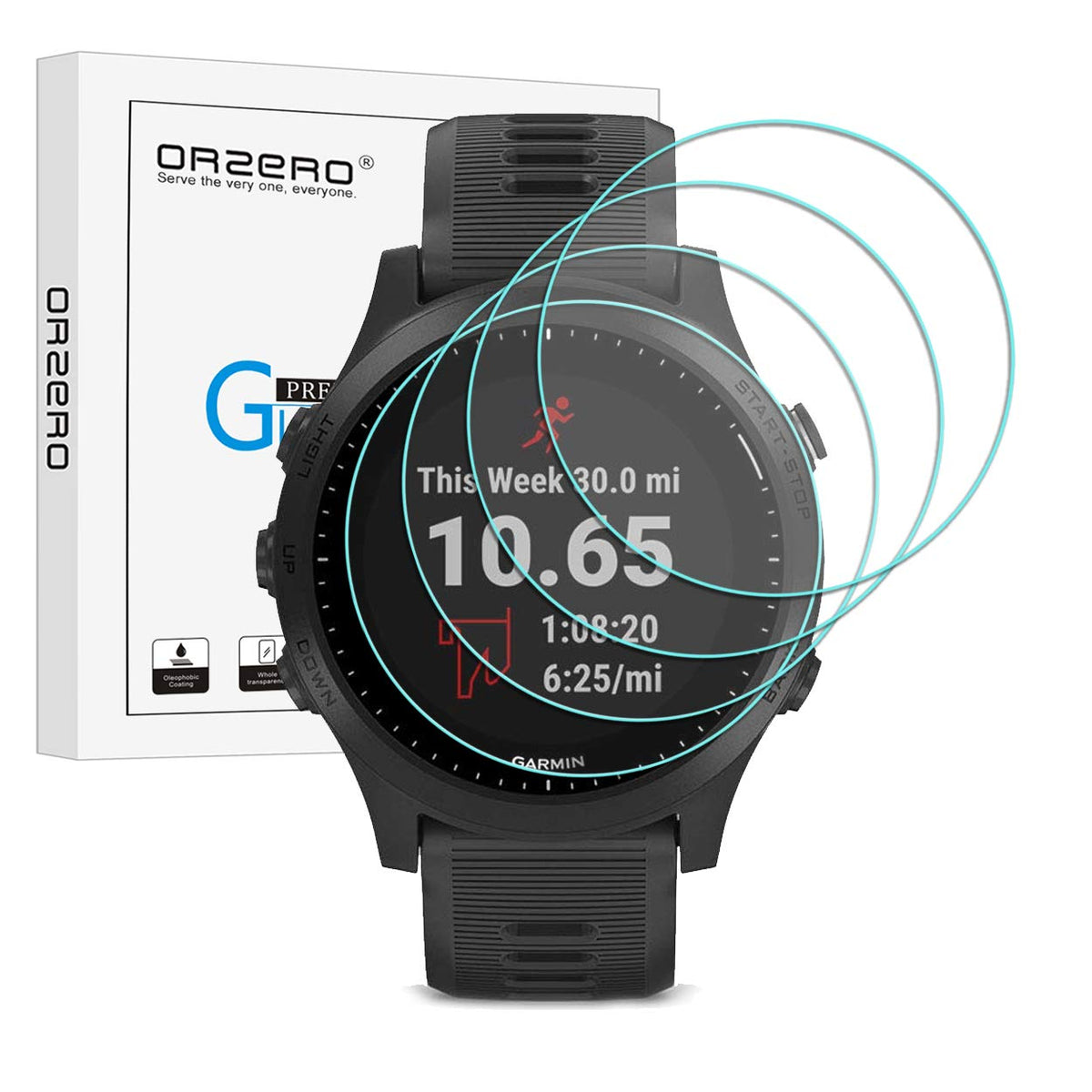 Orzero (4 Pack) Tempered Glass Screen Protector Compatible For Garmin Forerunner 945, 2.5D Arc Edges 9 Hardness Hd Anti Scratch