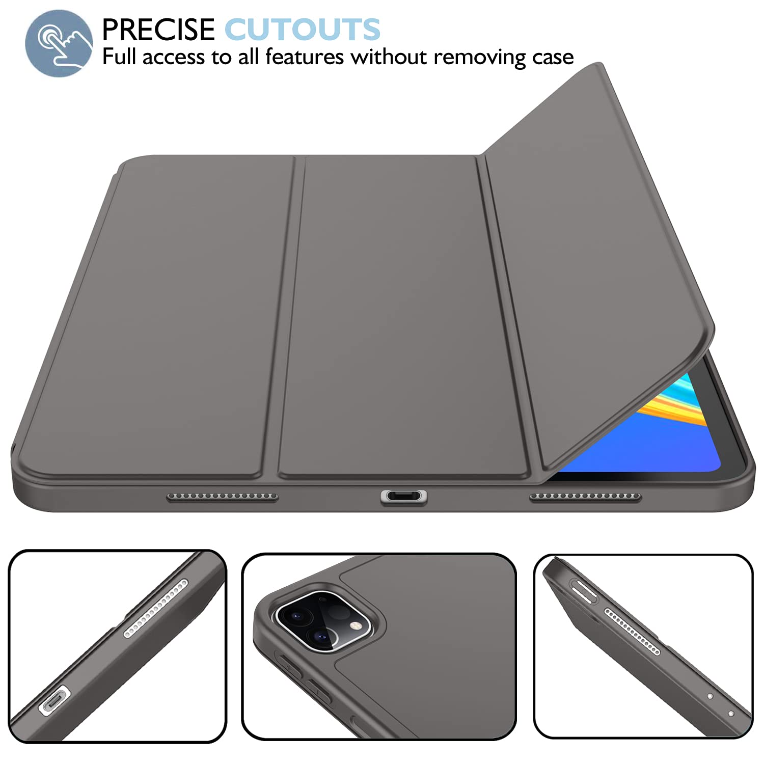 Imieet New Ipad Pro 12.9 Case 2022(6Th Gen)/2021(5Th Gen) With Pencil Holder [Support Ipad 2Nd Pencil Charging/Pair],Trifold Stand Smart Case With Soft Tpu Back,Auto Wake/Sleep(Space Gray)