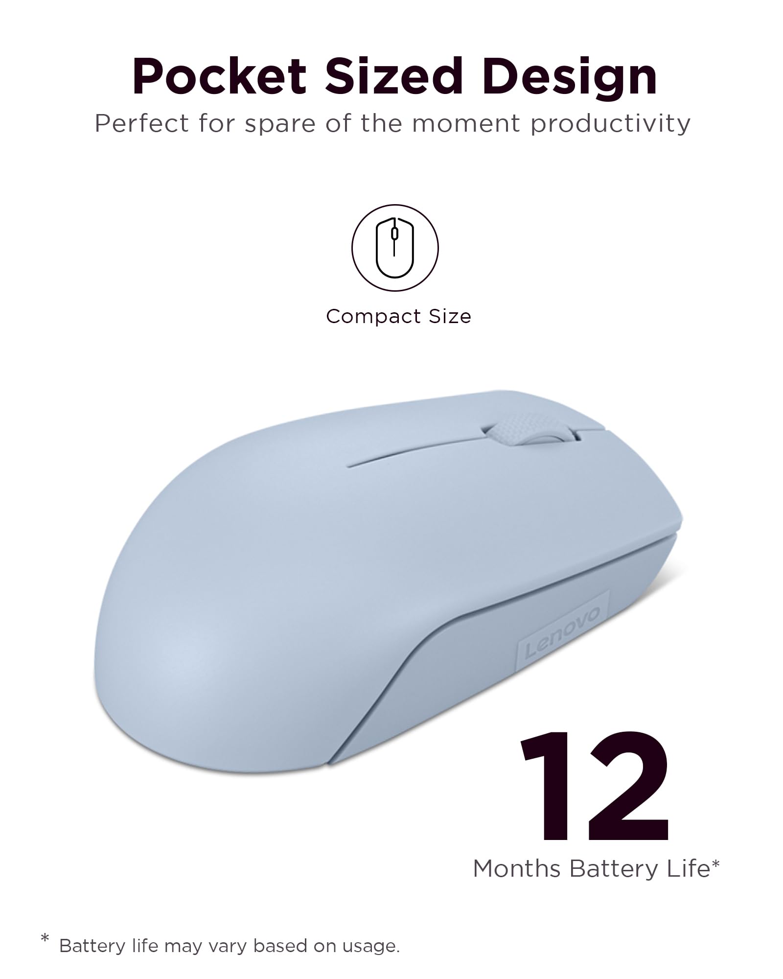Lenovo 300 Wireless Mouse   Computer Mouse For Pc, Laptop With Windows   Ambidextrous Design   2.4 Ghz Nano Usb Receiver   12 Mo
