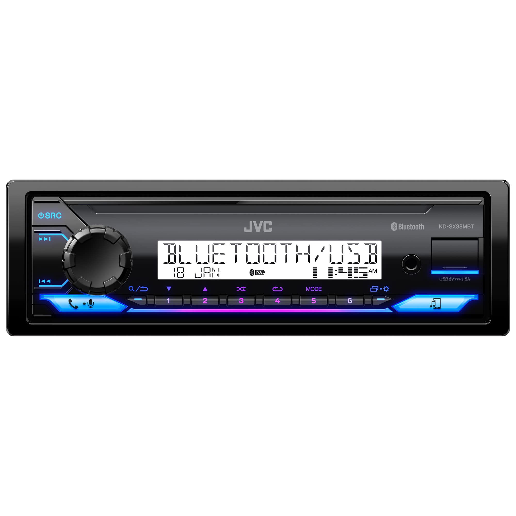 Jvc Kd Sx38Mbt Car Stereo With Bluetooth, 4 Ch Marine Radio Receiver, Am/Fm Single Din Radio, Aux In, Usb, Streaming, Rgb Illumi