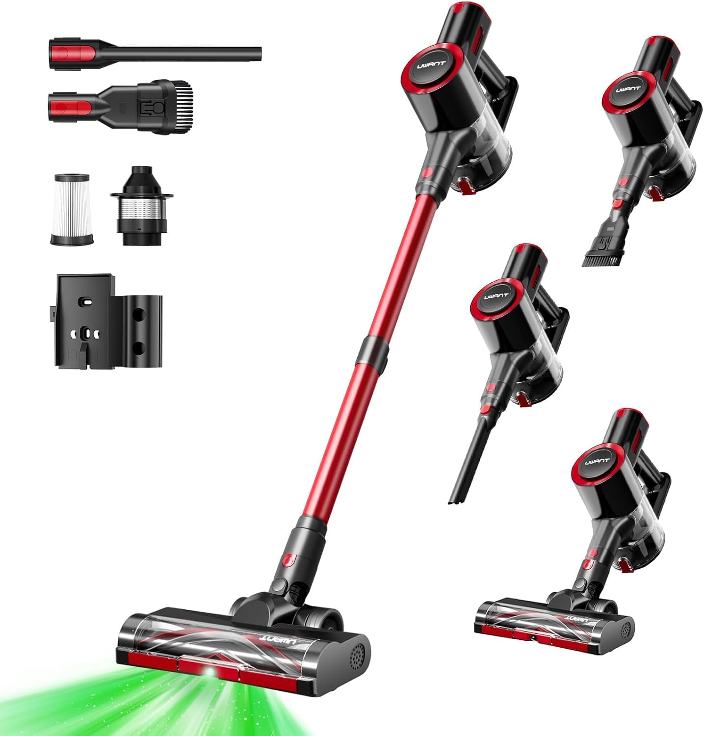 uwant Cordless Vacuum Cleaner 35Kpa Powerful Suction Wide Green Headlight Vacuum Cleaner for Home Pet Hair AntiTangle HEPA Ligh