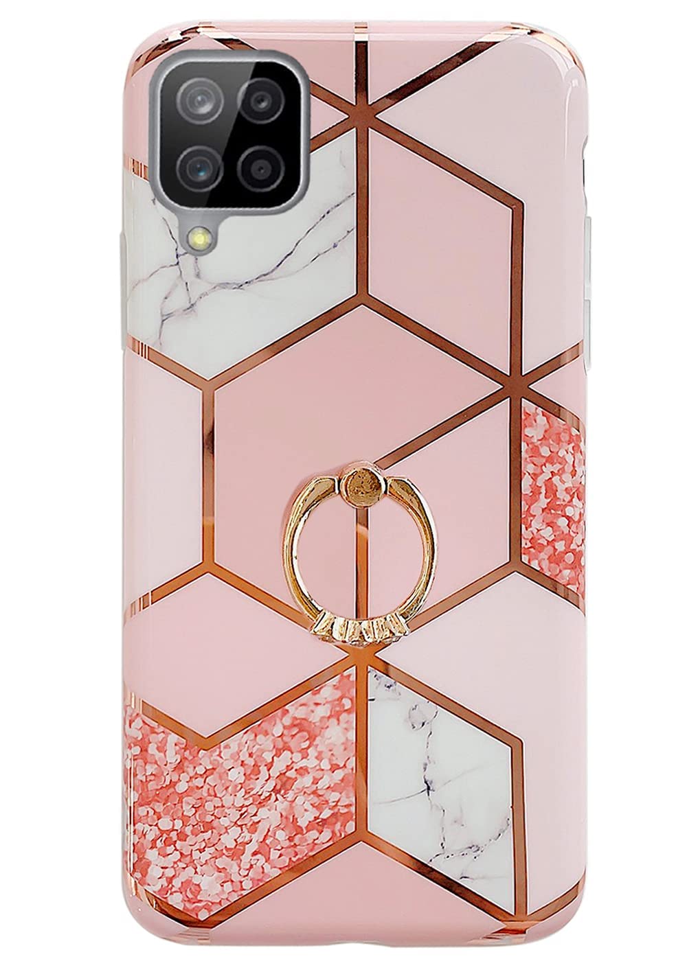 Qokey Compatible For Samsung Galaxy A12 Case,Bling Cute For Women Girls With 360 Degree Rotating Ring Kickstand Soft Tpu Shockpr