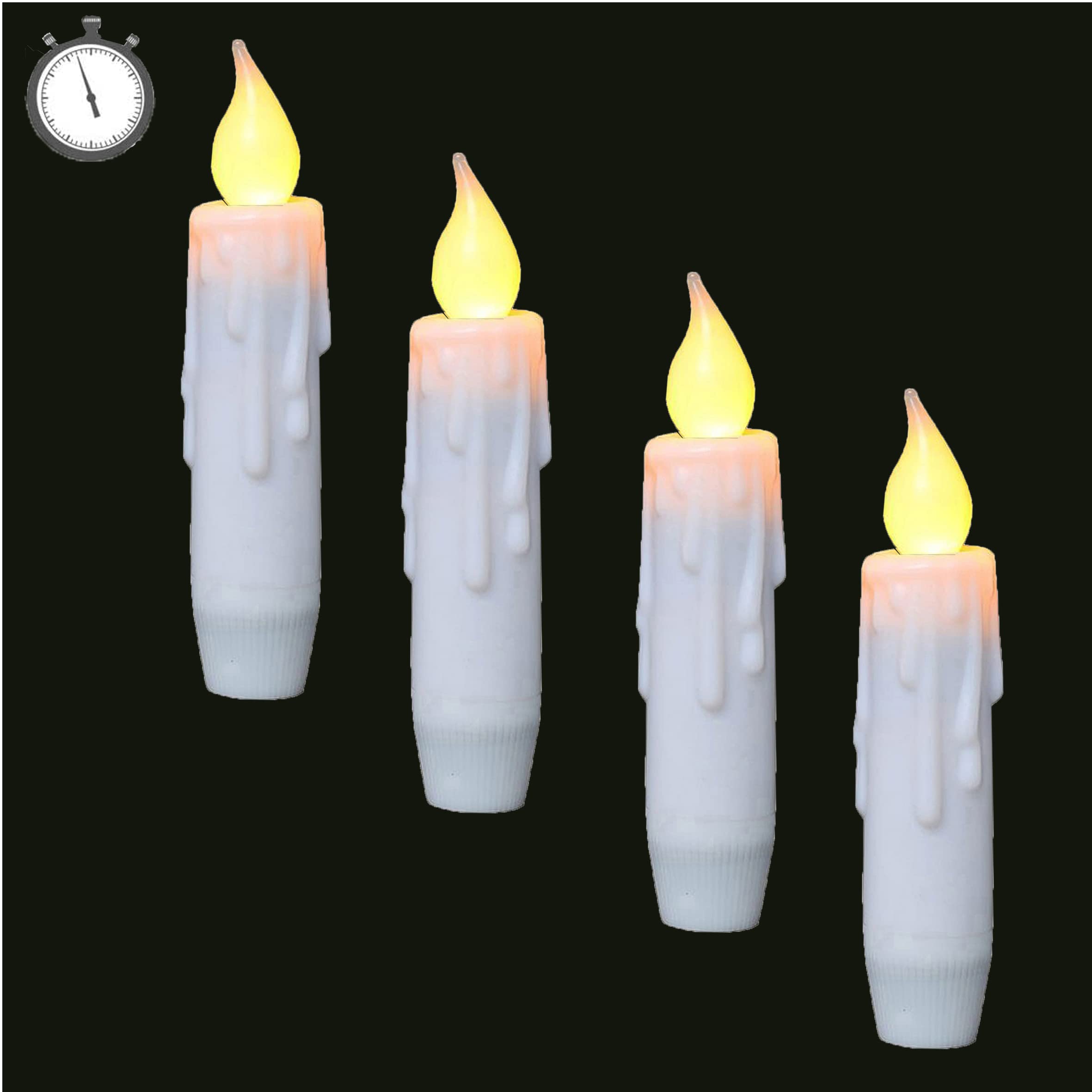 Lincountry.White Short Taper Candles Battery Operated Flickering Flame,Short Flameless Taper Candles With Timer Realistic,4.75In