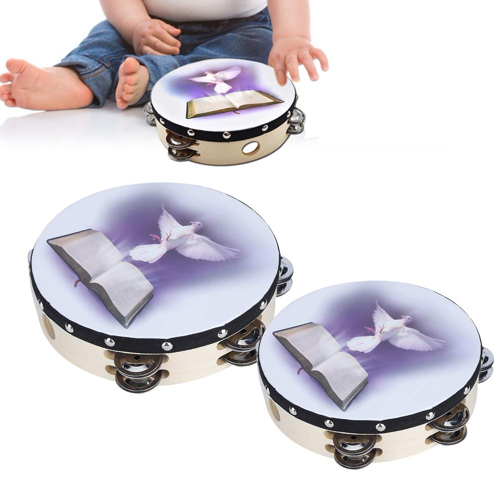 Tambourine, Hand Held Drum Bell, Double Row Metal Jingle Percussion, Gift Musical Educational Instrument for KTV Party(25cm)