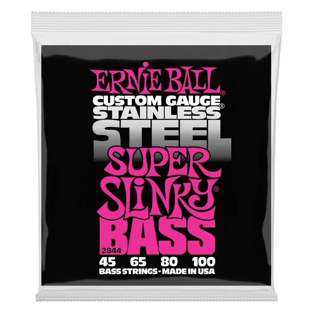 Ernie Ball Super Slinky Stainless Steel Bass Guitar Strings, 45 100 Gauge (P02844)