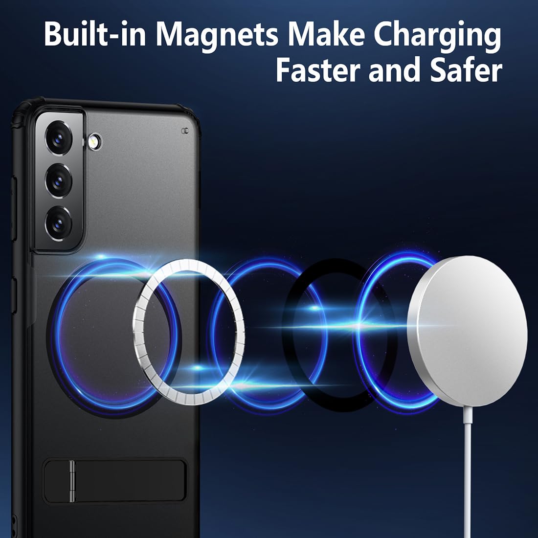 Tianniuke Magnetic Case For Samsung Galaxy S21,Compatible With Magsafe,Adjustable Kickstand,Translucent Matte Anti Fingerprint,S