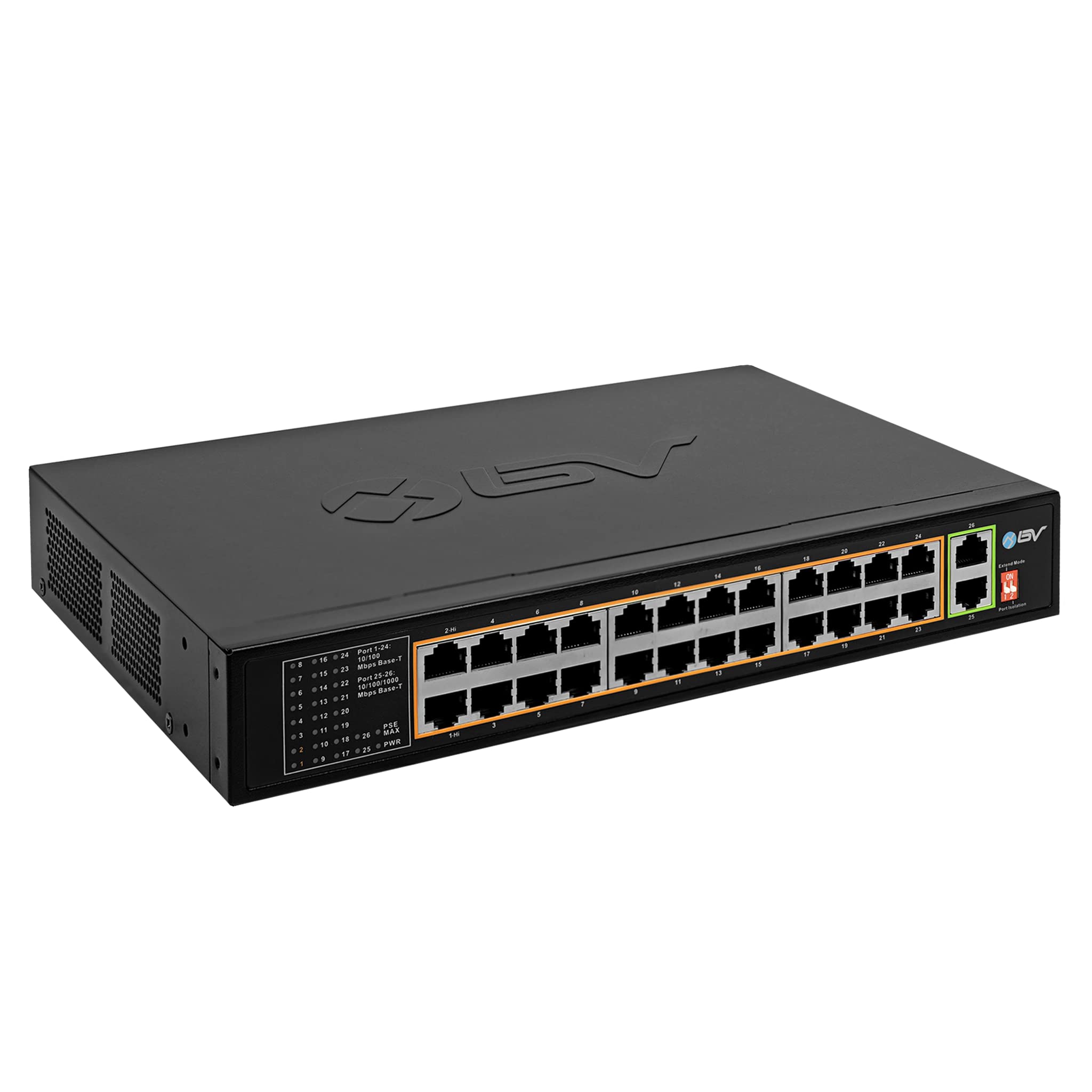 BV-Tech 24 Port PoE+ Switch with 2 Gigabit Ethernet or SFP Uplink, Long Range | POE-SW2402