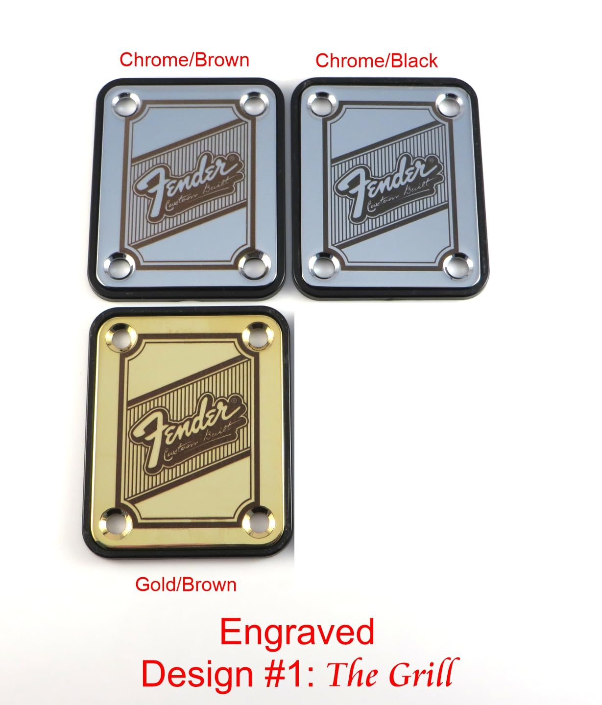 LazrArt Custom Engraved or Printed Guitar Neck Plate - 4 Bolt Design, Silver/Gold/Black - Model Laz-5579