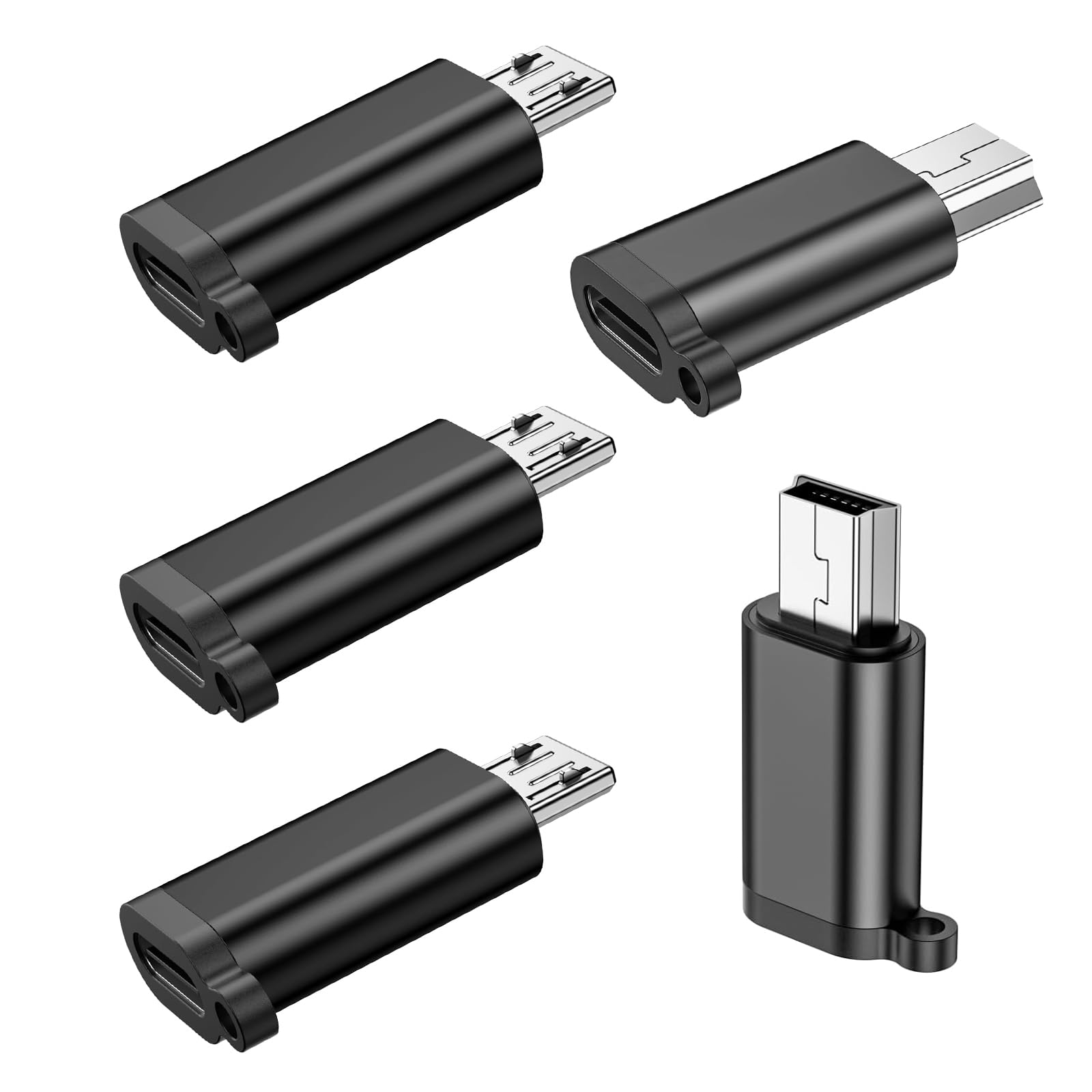 2Pack USB Mini Adapters and 3 Pack USB Micro Adapters, Connector Support Charge & Data Sync for GPS Receiver/Digital Camera/Dash