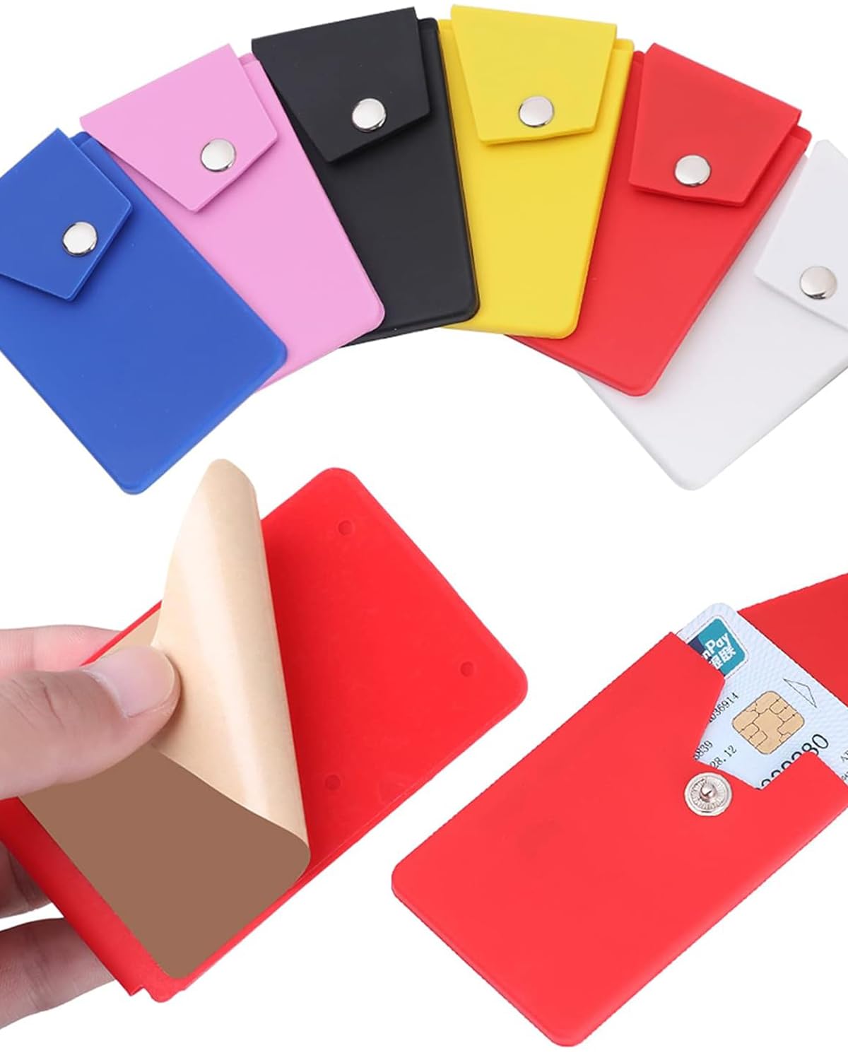 Biajiya Phone Wallet Card Holder Silicone Wallet Stick On Id Credit Card Pocket For Smartphones (5Pc Snap)