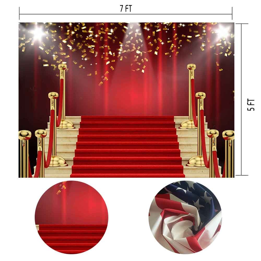 Mtmety 7X5Ft Red Curtain Background Red Carpet Stairs Props Vinyl Photography Video Backdrop Nanme853