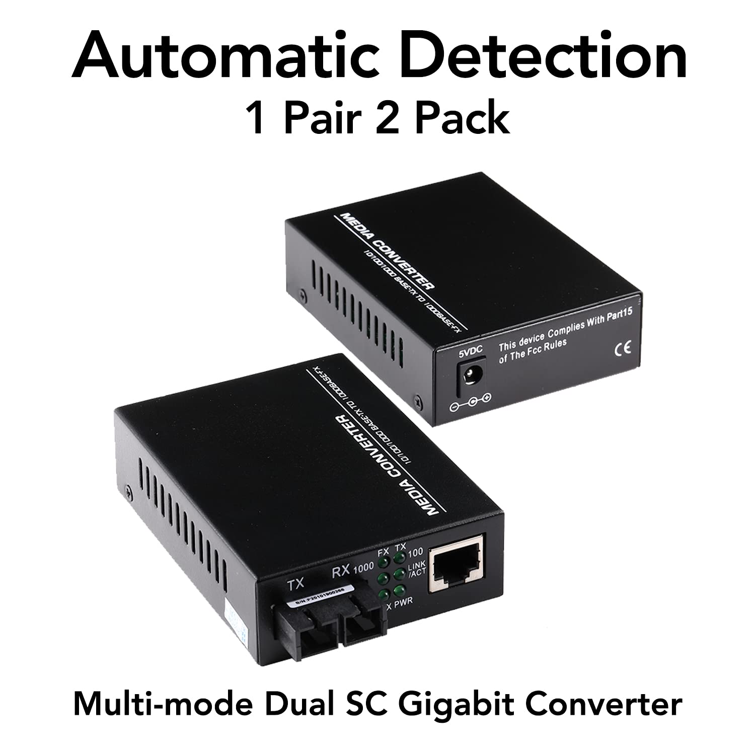 A Pair 2 Pack Multi Mode Dual Sc Fiber Gigabit Fast Ethernet Media Converter, Mini 1X 10/100/1000Base T Rj45 To 1000Base Sc Slot