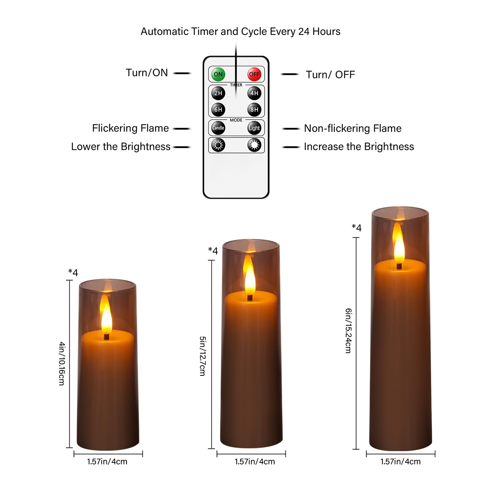 Sasigeiaa Flickering Flameless Candles, Battery Operated Acrylic Led Pillar Candles With Remote Control And Timer,Pack Of 12,(D1