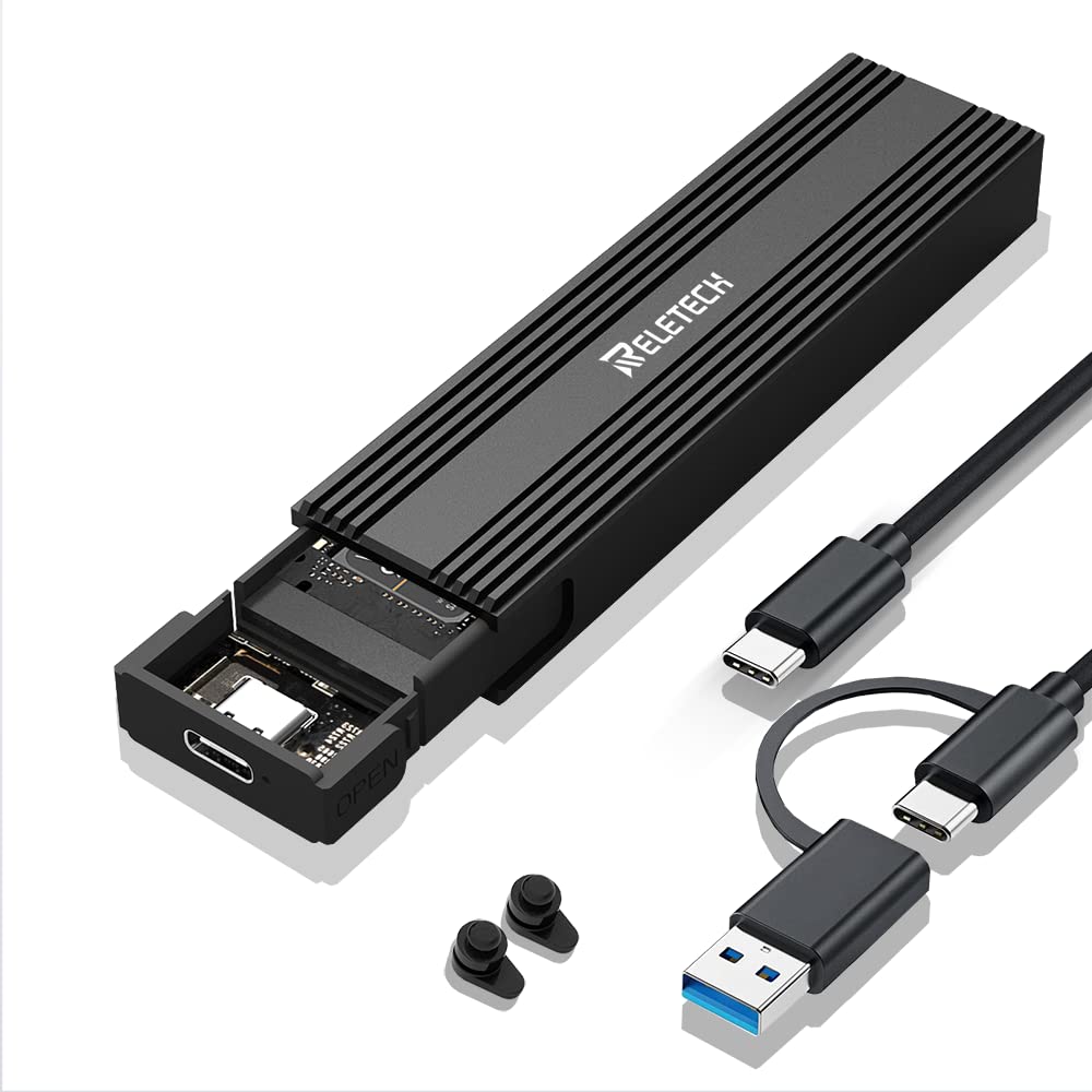 Reletech M.2 Ssd Portable Usb3.1 Type C 10Gps Hard Drive Case, Supports Nvme/Sata Two Protocols, Suitable For Macbook Ssd Enclosure Gen 2 (10 Gbps) To Nvme Pci E M.2 Ssd Case (Black)