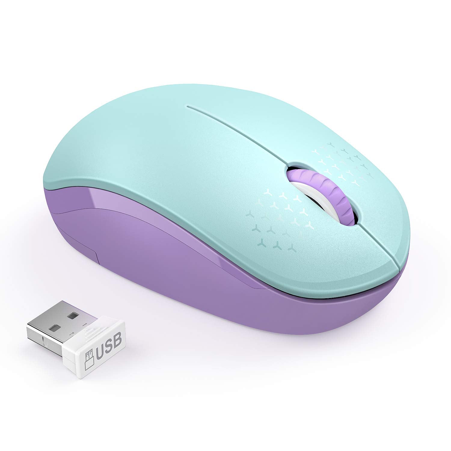 Seenda Wireless Mouse, 2.4G Noiseless Mouse With Usb Receiver Portable Computer Mice For Pc, Tablet, Laptop   Mint Green&Purple