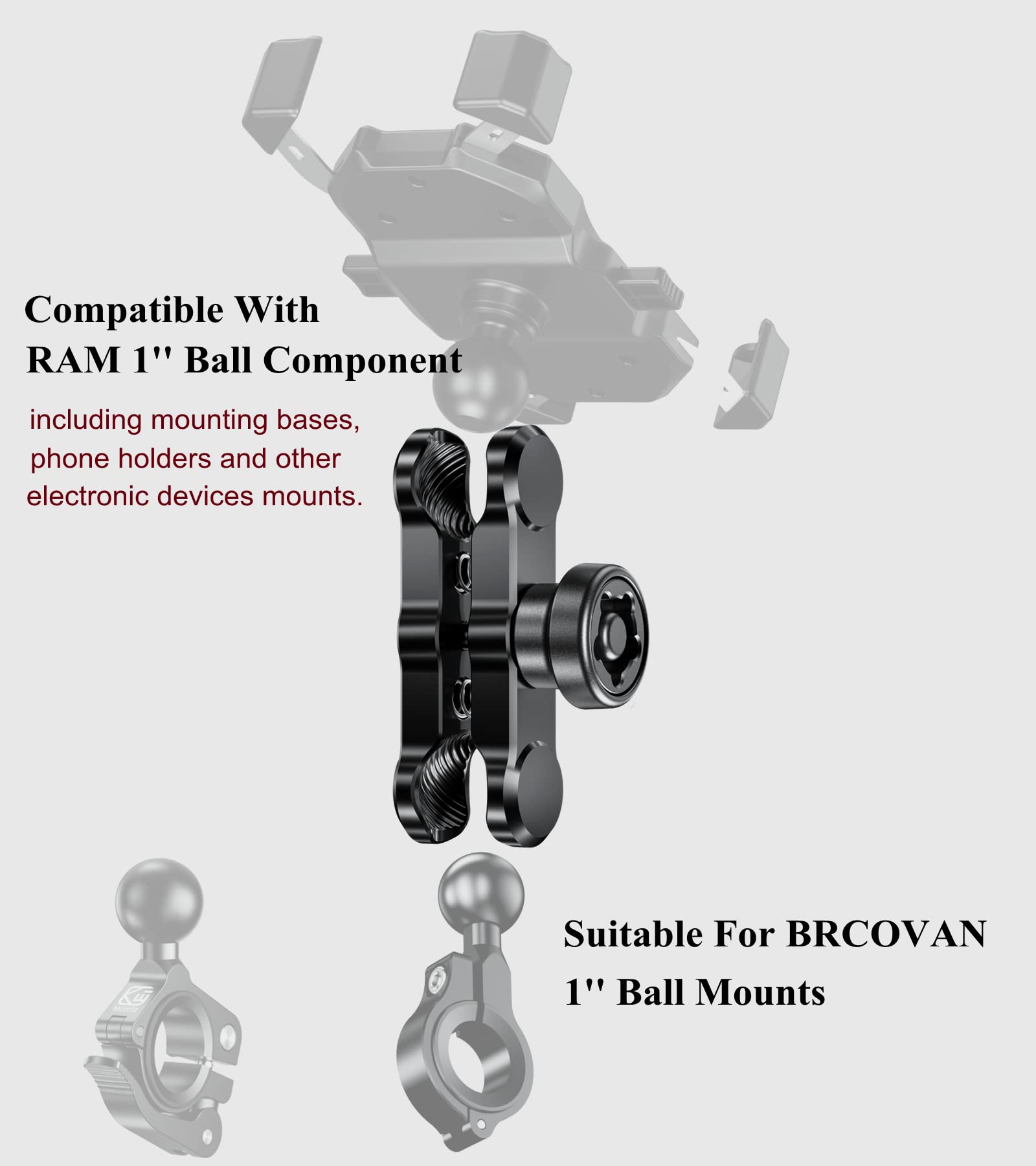 Brcovan Anti Theft Aluminum Alloy Double Socket Arm Compatible With Ram Mounts B Size 1 ' ' Ball Mounting Base & Bike Motorcycle