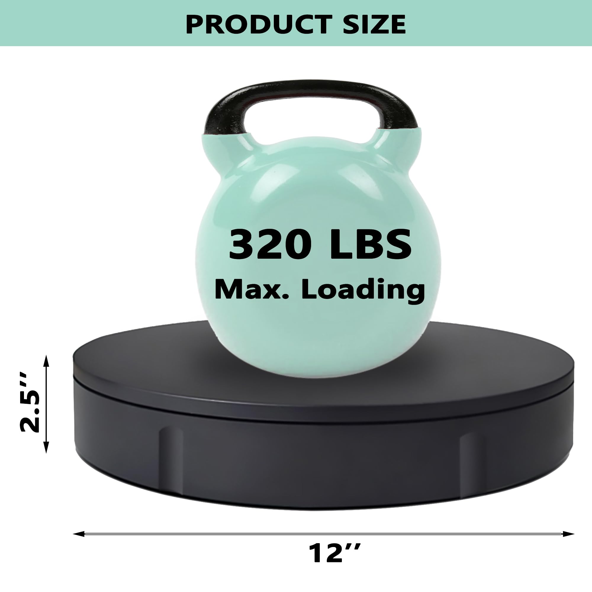 PROLEE 12 Inch 360° Rotating Turntable, 350lbs Capacity, Heavy Duty Metal Display Platform with Remote Control, Black, Model TT-father