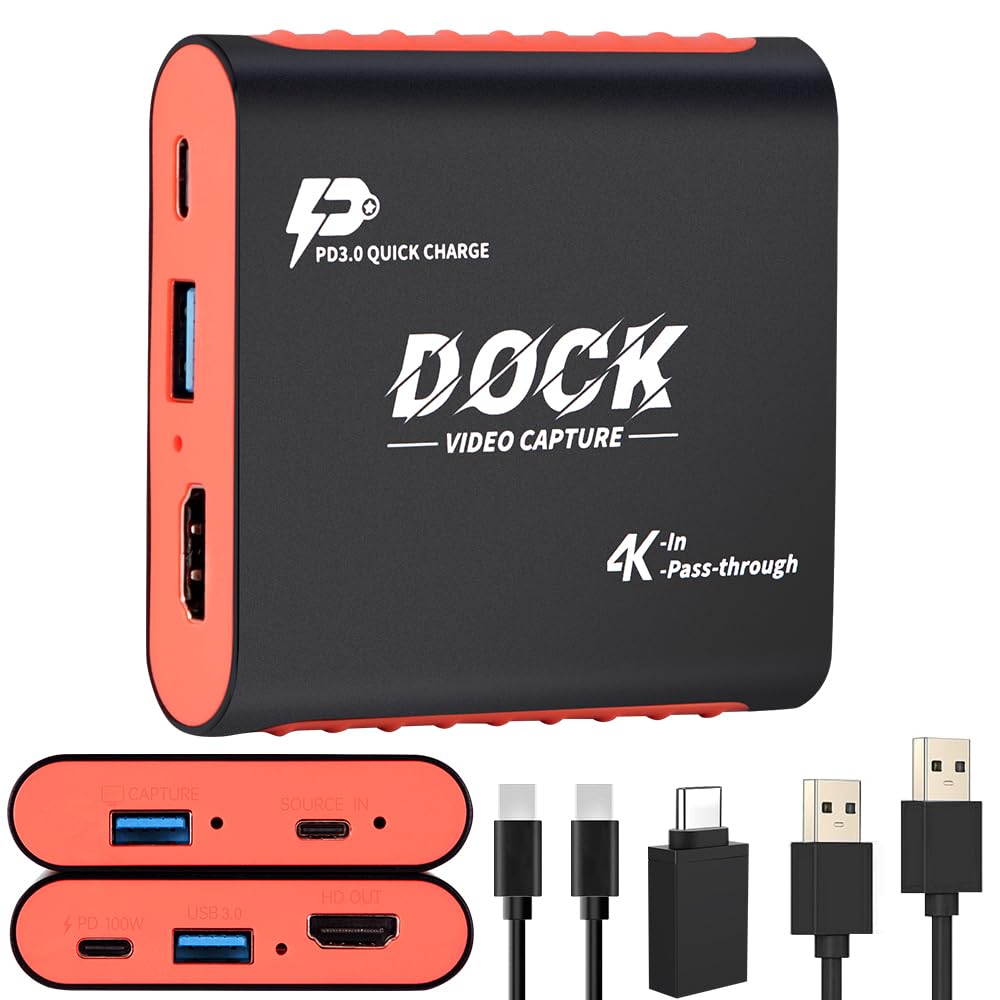SUDTREEV C8 2-in-1 USB-C Switch 2 Dock Capture Card, 1080P 60FPS, Light Red