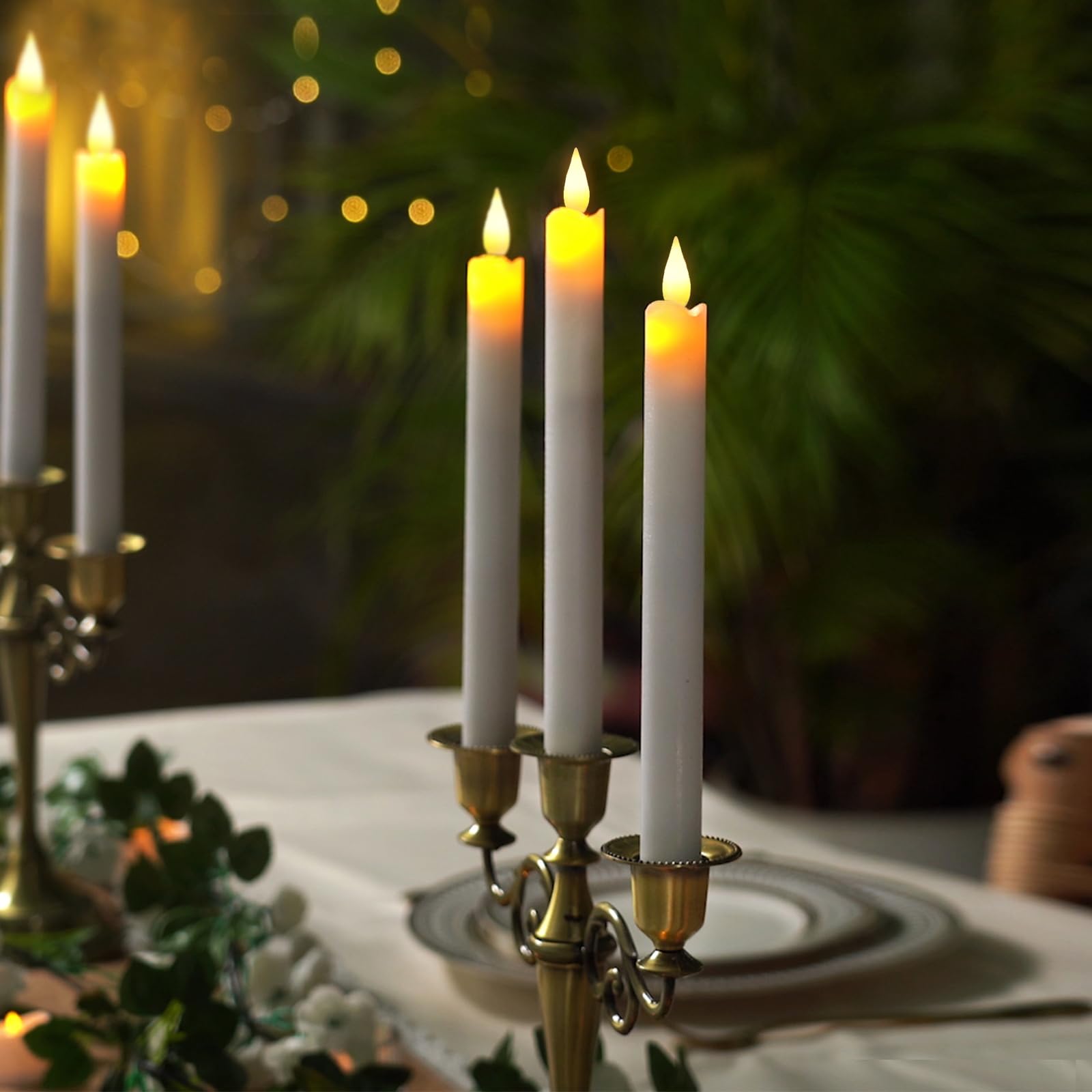 Raycare 6 Pcs Flameless Taper Candles With Remote And Timer, Real Wax White Led Candlesticks Battery Operated, 9.6 Inch Window C