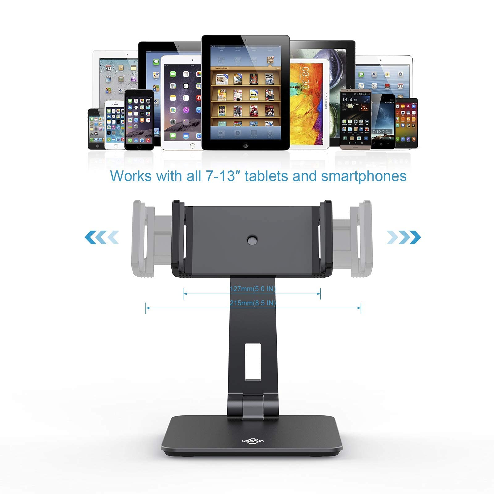 Kabcon Tablet Stand,Tightness Adjustable Aluminum Alloy Tablet Stand For Desk, 360 Swivel Foldable Tablets Stands Dock For 4'' 1