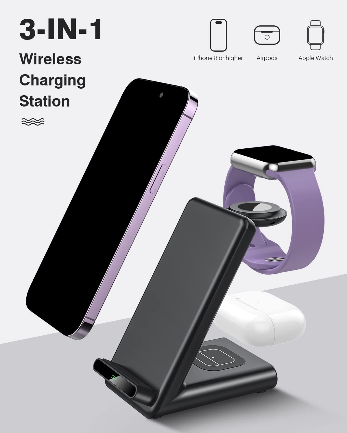 Wireless Charging Station,3 In 1 Charging Stand Made For Apple Watch Ultra 11 10 9 8 7 6 Se 5 4 3,Fast Wireless Charger Made For