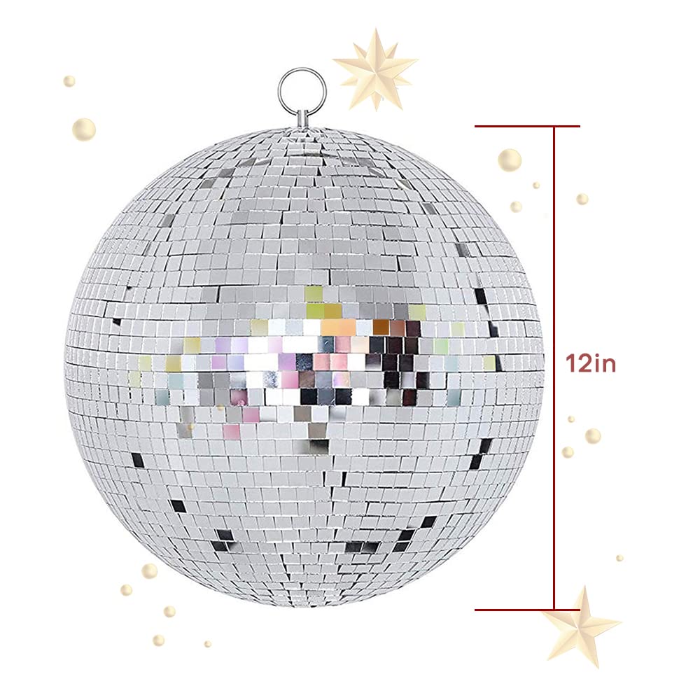 Boshen 12'' Disco Mirror Ball With Hanging Ring Silver Party Disco Ball Light For Party Xmas Dj Stage Lighting Effect