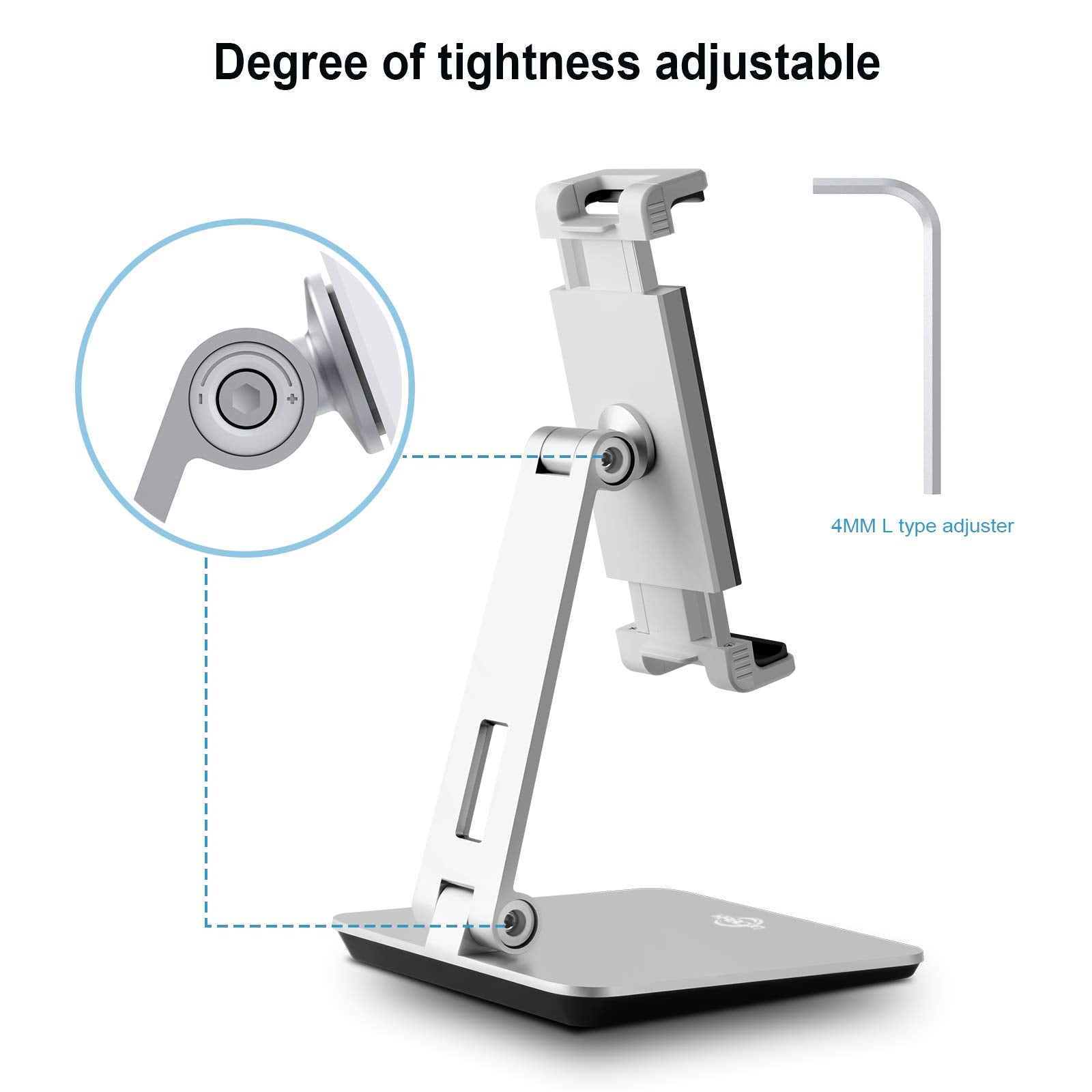 Kabcon Tablet Stand Holder, Tightness Adjustable Multi Angle Foldable Eye Level Aluminum Solid Tablets Stands Dock For 4'' 14''T
