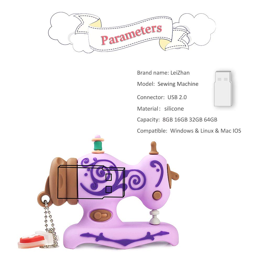 Leizhan Novelty Usb Flash Drive Sewing Machine Themed Character Thumb Drive Gift Pendrive (32Gb, Sewing Machine Purple)