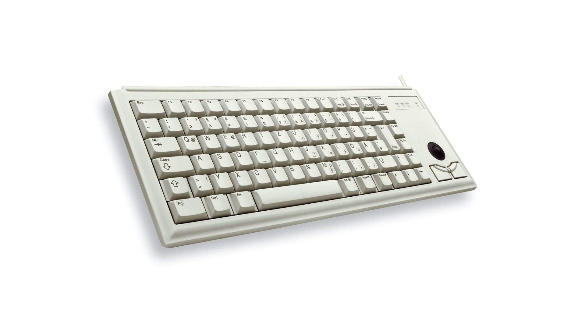 Cherry G84-4420Lubeu-0 Ultraslim Compact Keyboard With Usb Interface And Optical Trackball, 15 Width, Light Gray