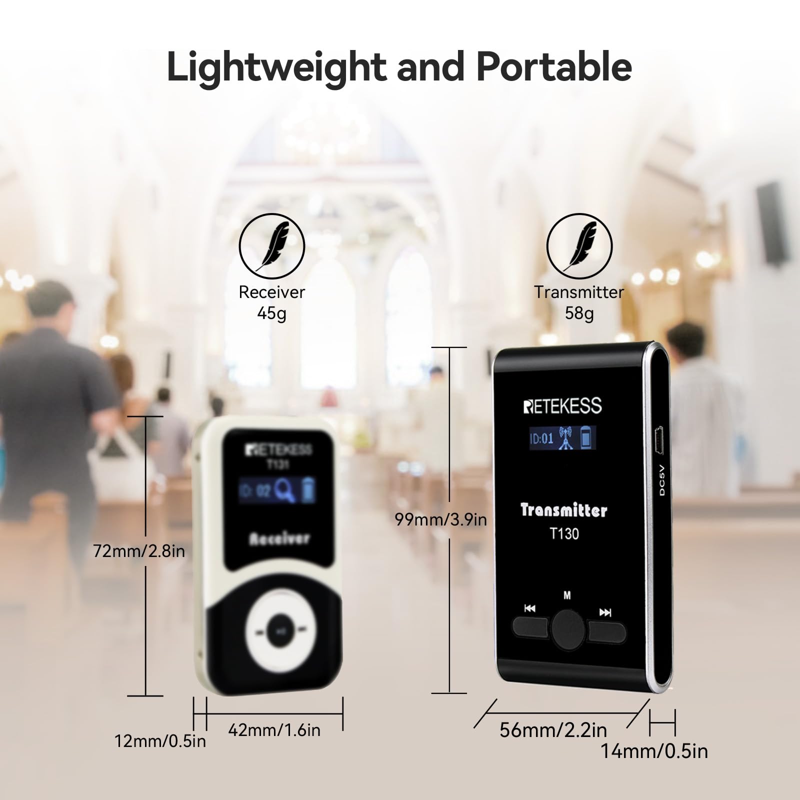 Retekess T130 Wireless Tour Guide Transmitter,Lavalier Microphone,99 Channel,Church Translation Transmitter For Interpretation T