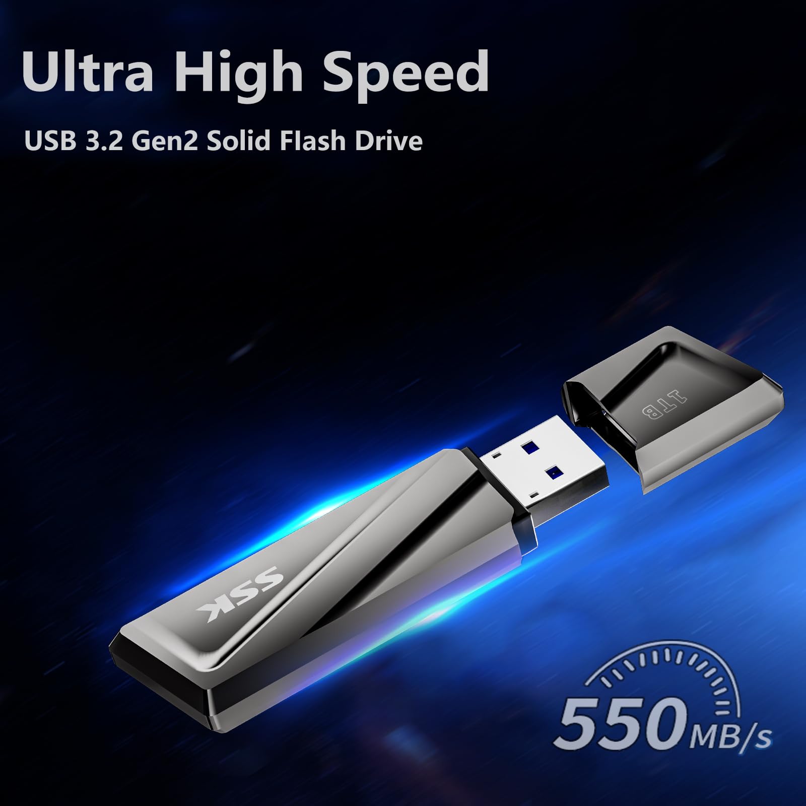 Ssk 1Tb Usb Flash Drive 550Mb/S Usb 3.2 Gen2 Usb Thumb Drive Fast Transfer Speed Externel Solid State Drive With Usb C Adapter Usb C Memory Stick For Type C Smartphone,Macbook/Pro/Air Laptop And More