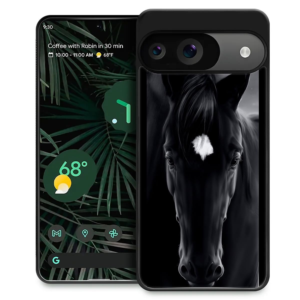 Fkbrcl4U For Google Pixel 9/9 Pro Case, Cool Black Horse Face Pattern Graphic Design Girl Boy Soft Silicone Hard Acrylic Shock P