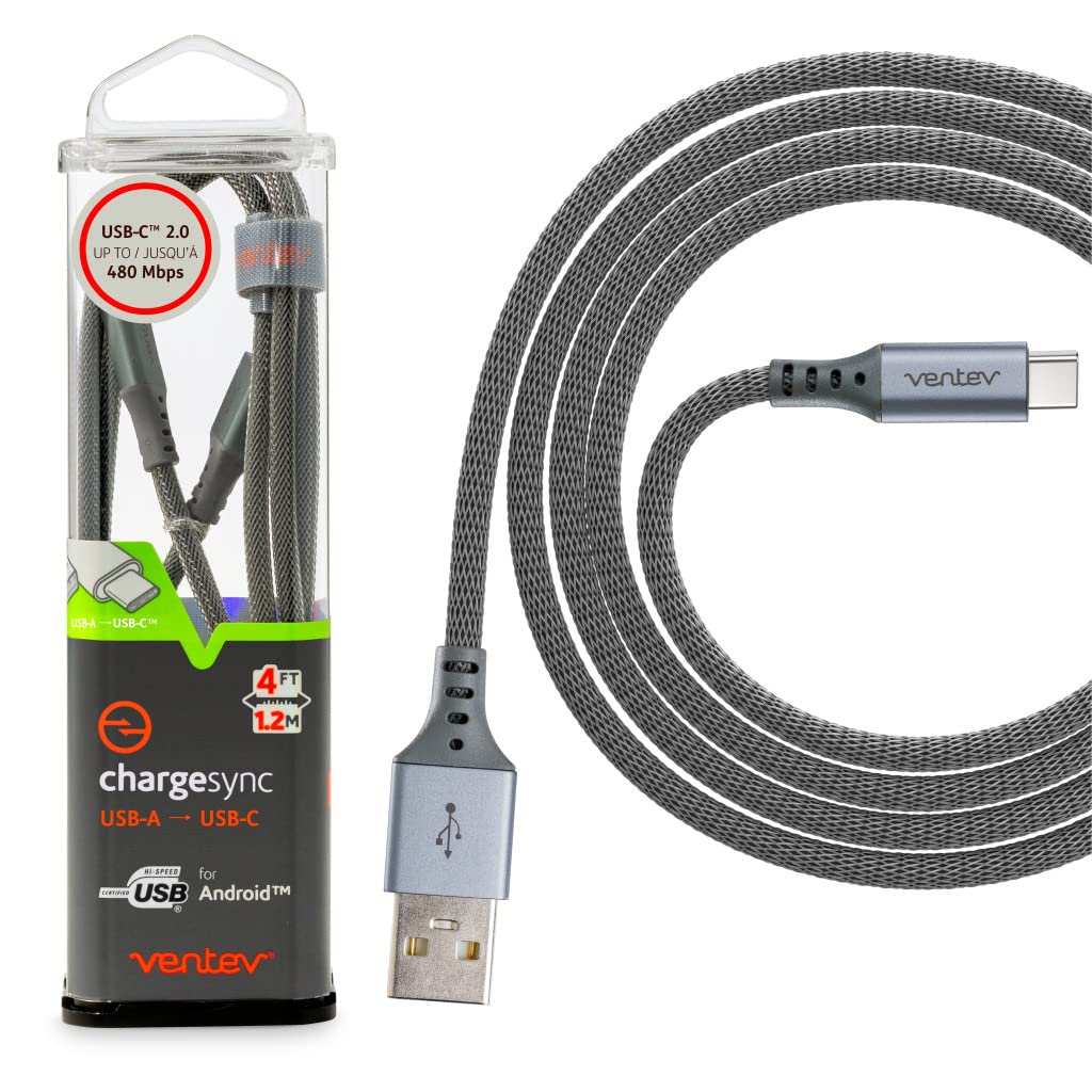 Ventev Chargesync Alloy Cable | Type A-C, Supports Rapid Rate Charging up to 3A, Transfers Data to Most PC or MAC, Ultra-Sleek A