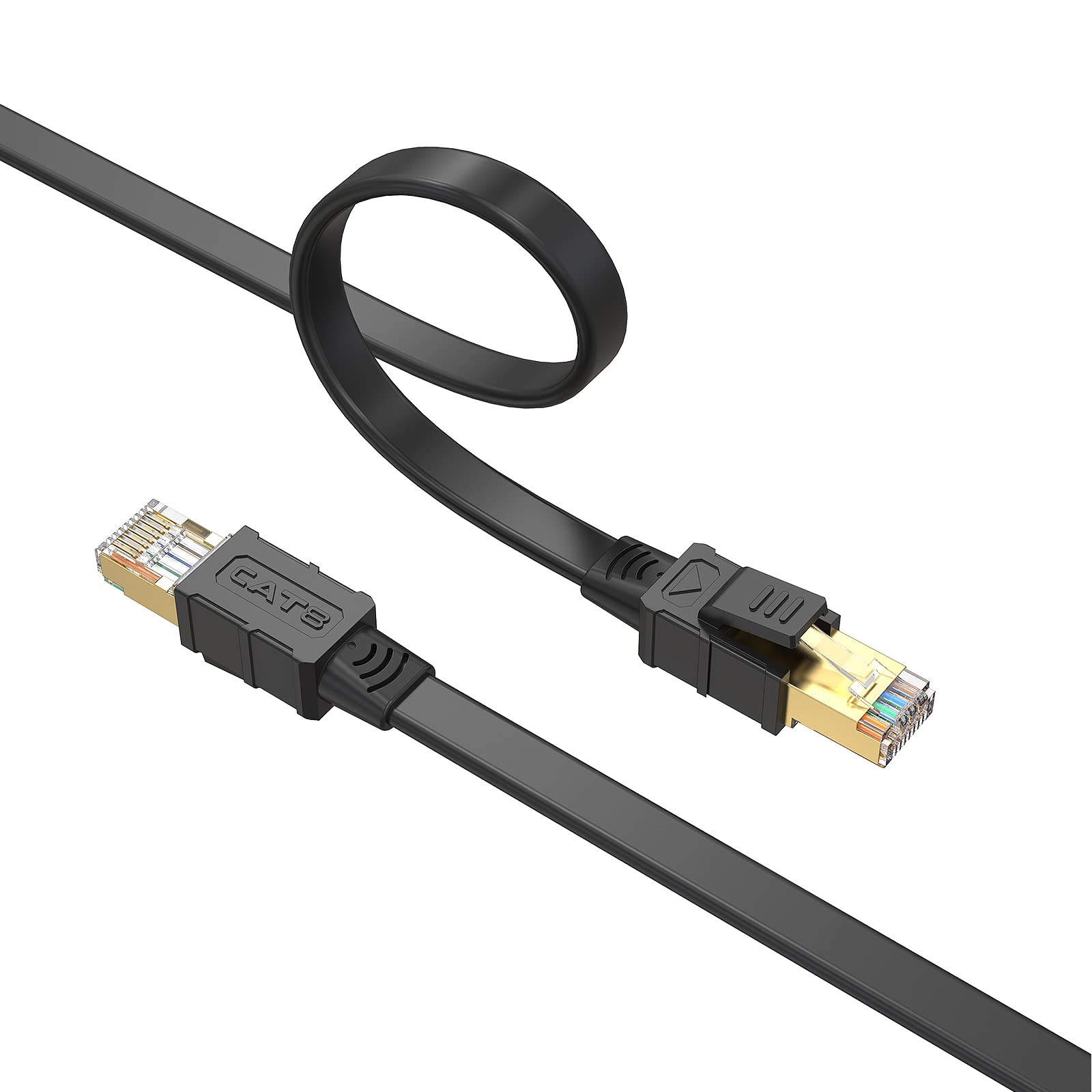 Larrok Cat8 Ethernet Cable 25Ft, High Speed Flat Internet Lan Cable 40Gbps 2000Mhz With Gold Plated Sftp Rj45 Connector, 26Awg S