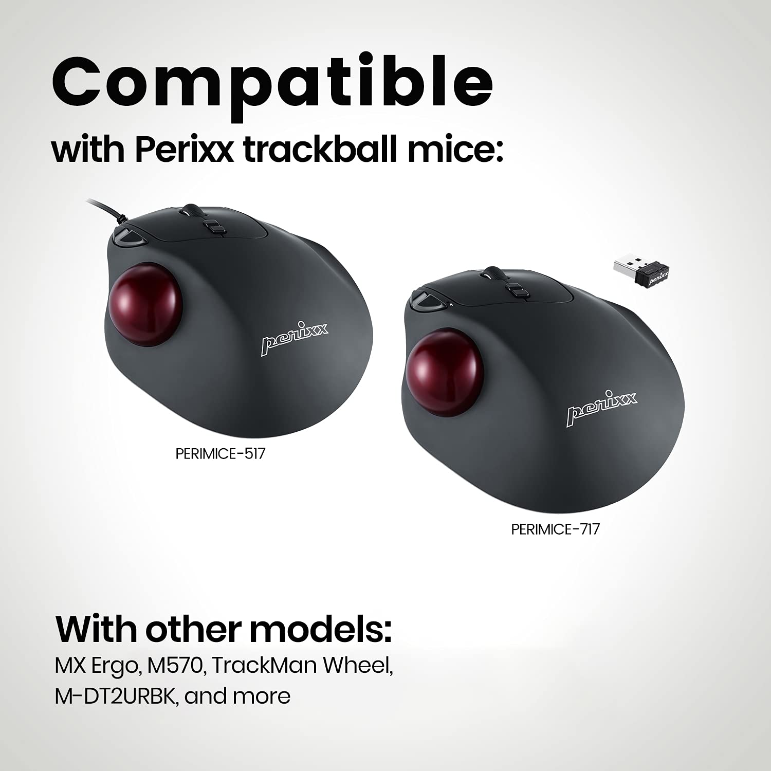 Perixx Peripro 303Gr Small Trackball, 1.34 Inches Replacement Ball For Perimice And M570, Glossy Red (18021)