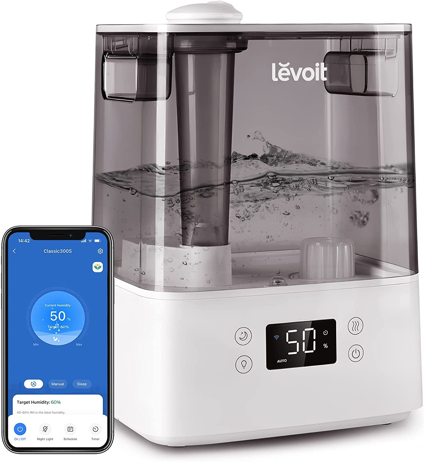 Ultrasonic Cool Mist Humidifier for Large Room Bedroom, H1A Top Fill Humidifier(9L/2.4Gal) for Baby Adults, Smart & Remote Contr