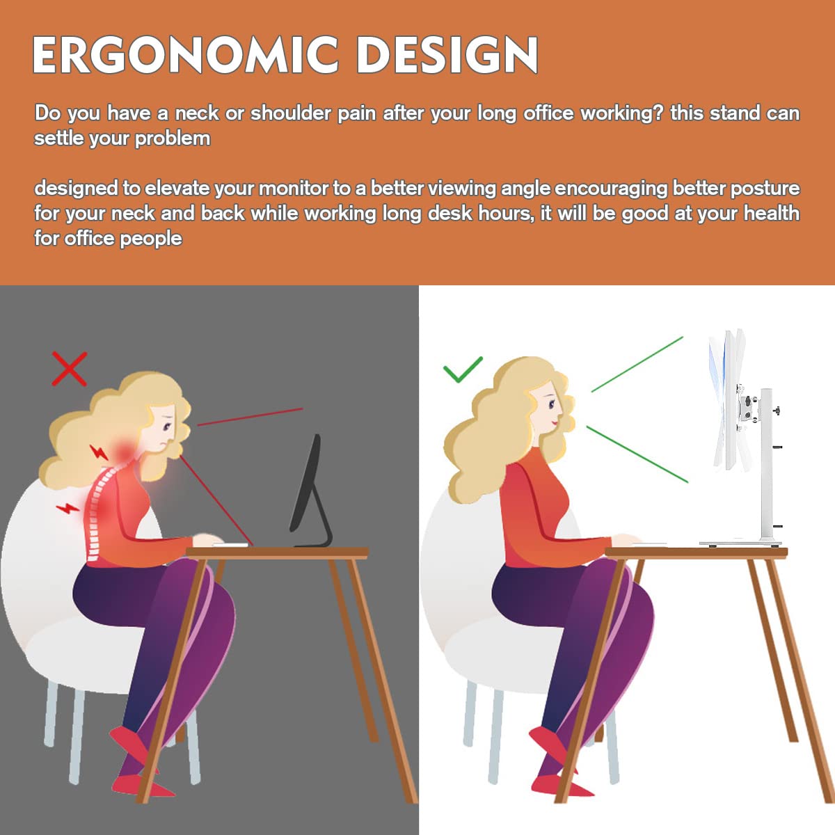 Single Lcd Computer Monitor Free Standing Desk Stand Riser For 13 Inch To 32 Inch Screen With Swivel, Height Adjustable, Rotatio