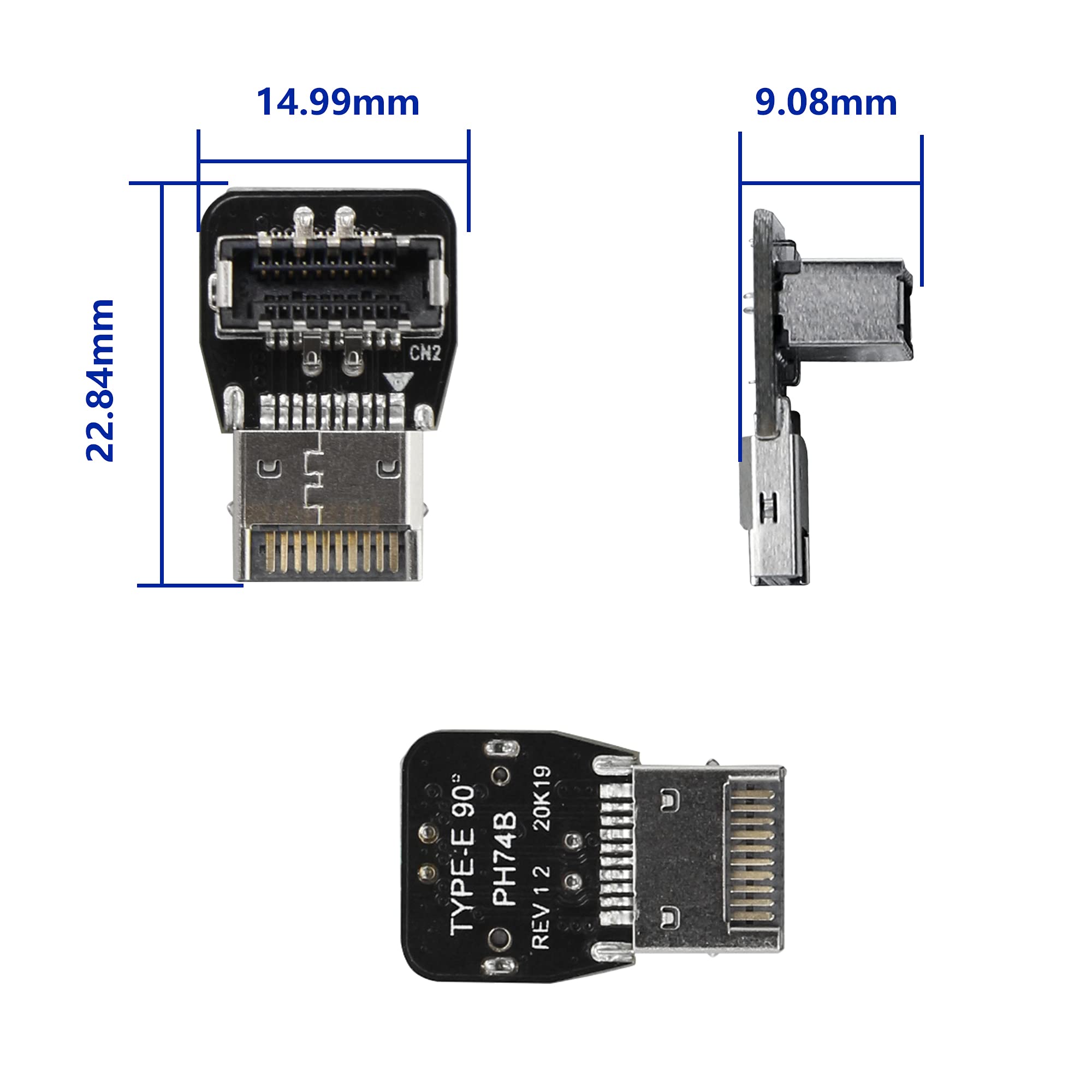 Cerrxian 90 Degree Usb Type E Adapter, Down Angle Usb 3.2 Type E Male To Female Front Panel Internal Connector Adapter High Spee