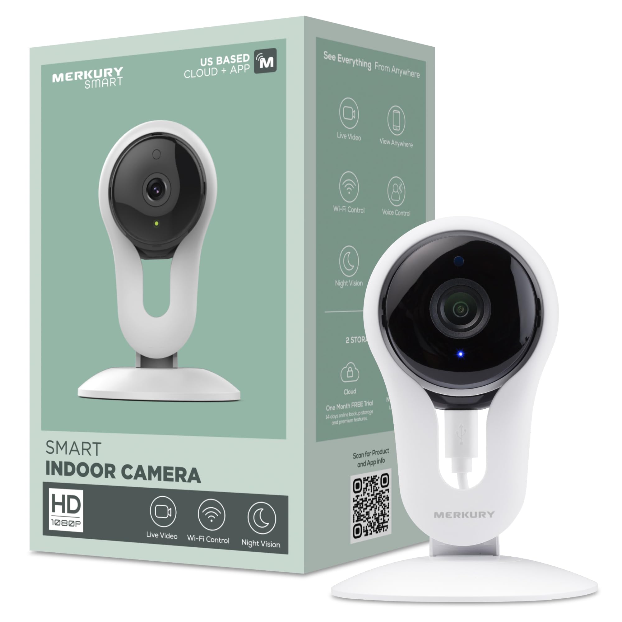 Merkury Smart Indoor Camera, 1080P Hd Camera For Home Security With Two Way Audio, Motion Detection, And Night Vision, Compatibl