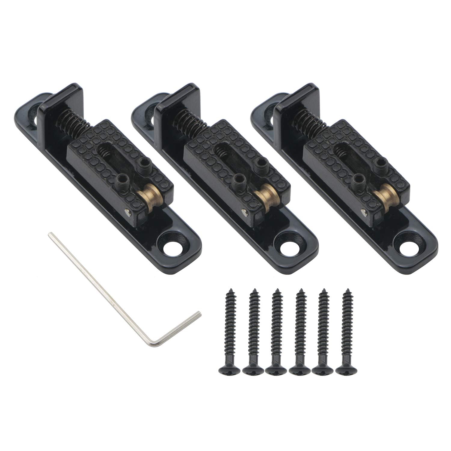 Swhmc Separate Roller Bridge Saddles For Cigar Box Guitar 3Pcs Roller Saddles Bridge Set, Black