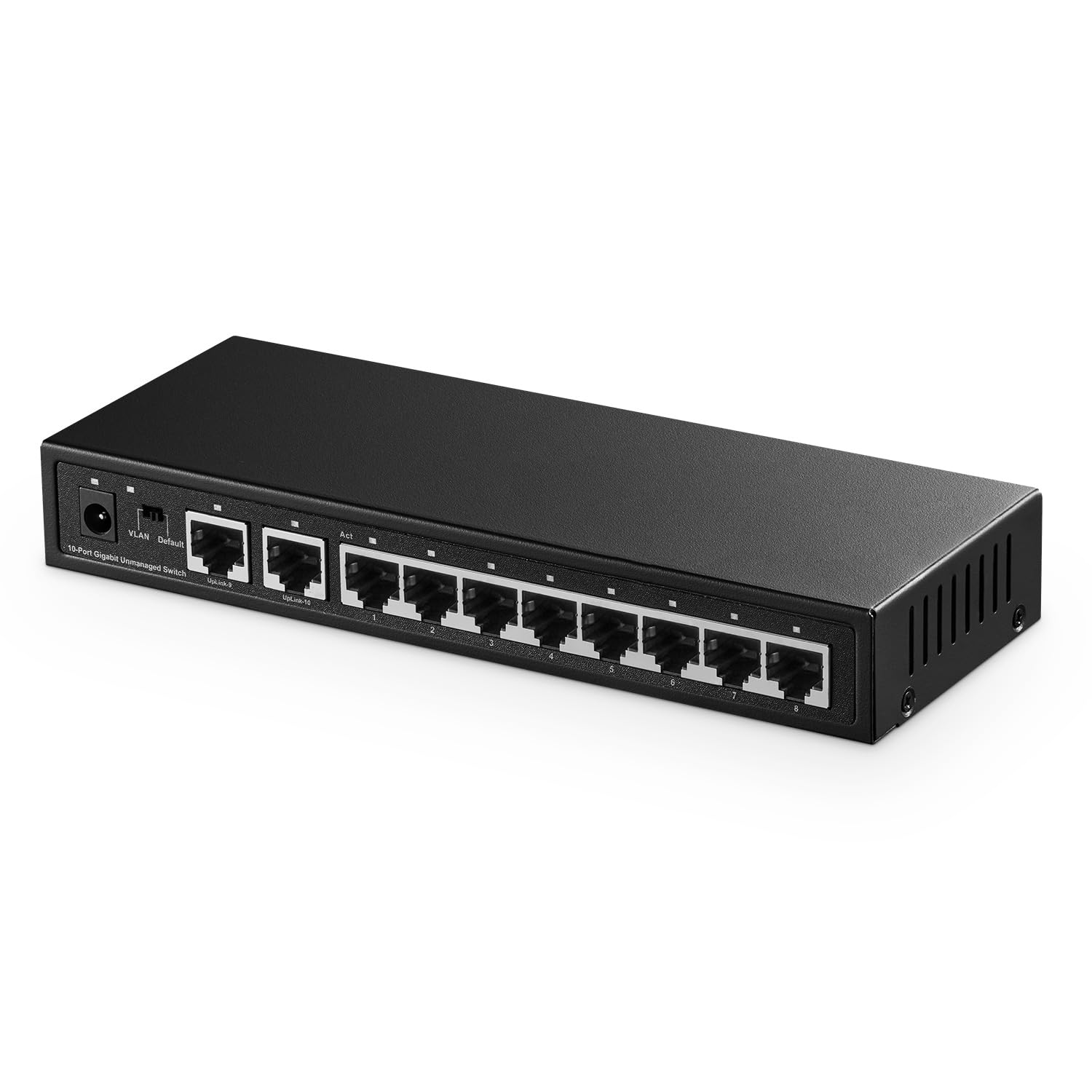 Binardat 10 Port Gigabit Ethernet Switch, 8 Ports 100/1000Mbps, 2 Gigabit Uplink, Support Vlan, Metal Case Unmanaged Plug And Pl