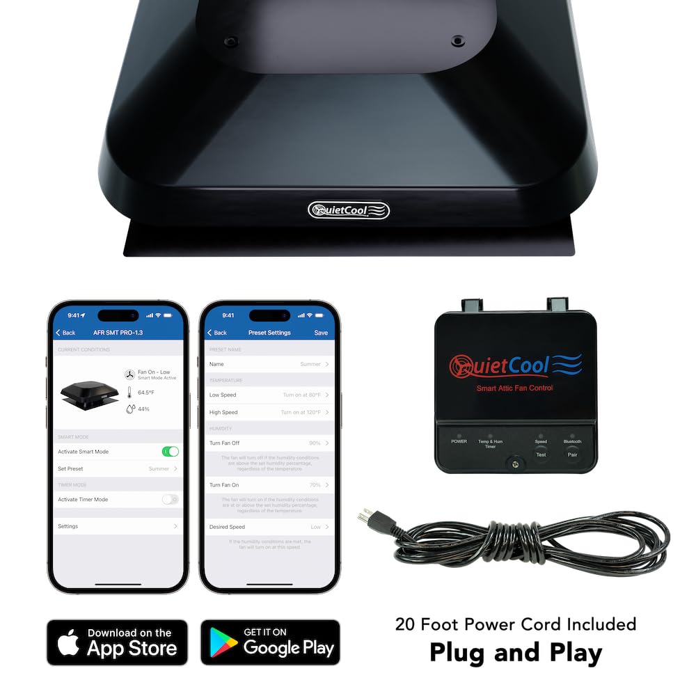 Quietcool 1266 Cfm Smart App Controlled 2 Speed Roof Mount Attic Fan
