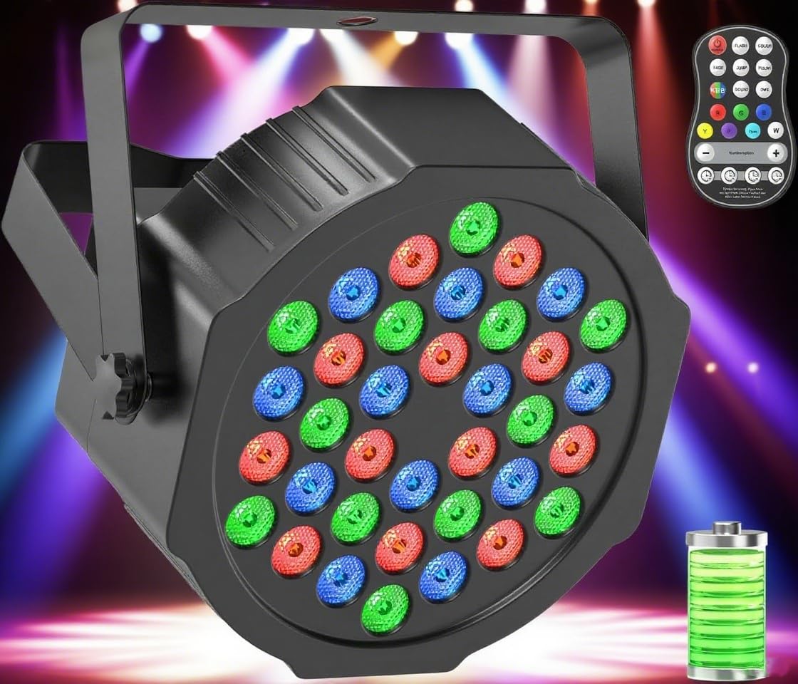36 LED Par Light, 36W Rechargeable Stage Lights RGB DMX Remote Control Battery Powered Uplights for Events Wedding DJ Live Show 