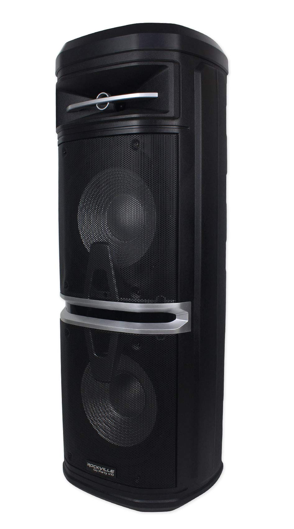 Rockville Go Party X10 Dual 10 1000W Battery Powered Bluetooth Speaker With Wireless Mic, Deep Bass, Party Lightshow, Up To 15 H