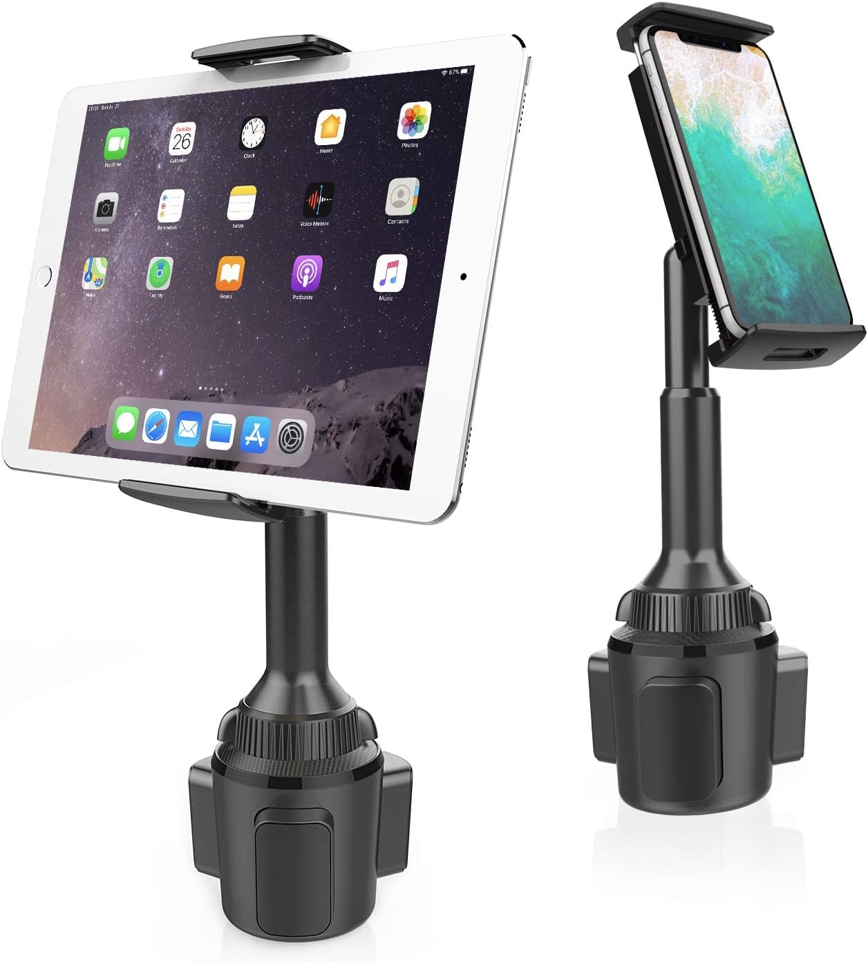 Apps2Car Tablet Holder For Car, Car Tablet Mount With Adjustable Clamp (Up To 8.3'), 10.57' Height Adjustable Ipad Holder For 4.3' 11' Cell Phones & Tablets, Perfect Travel Companion